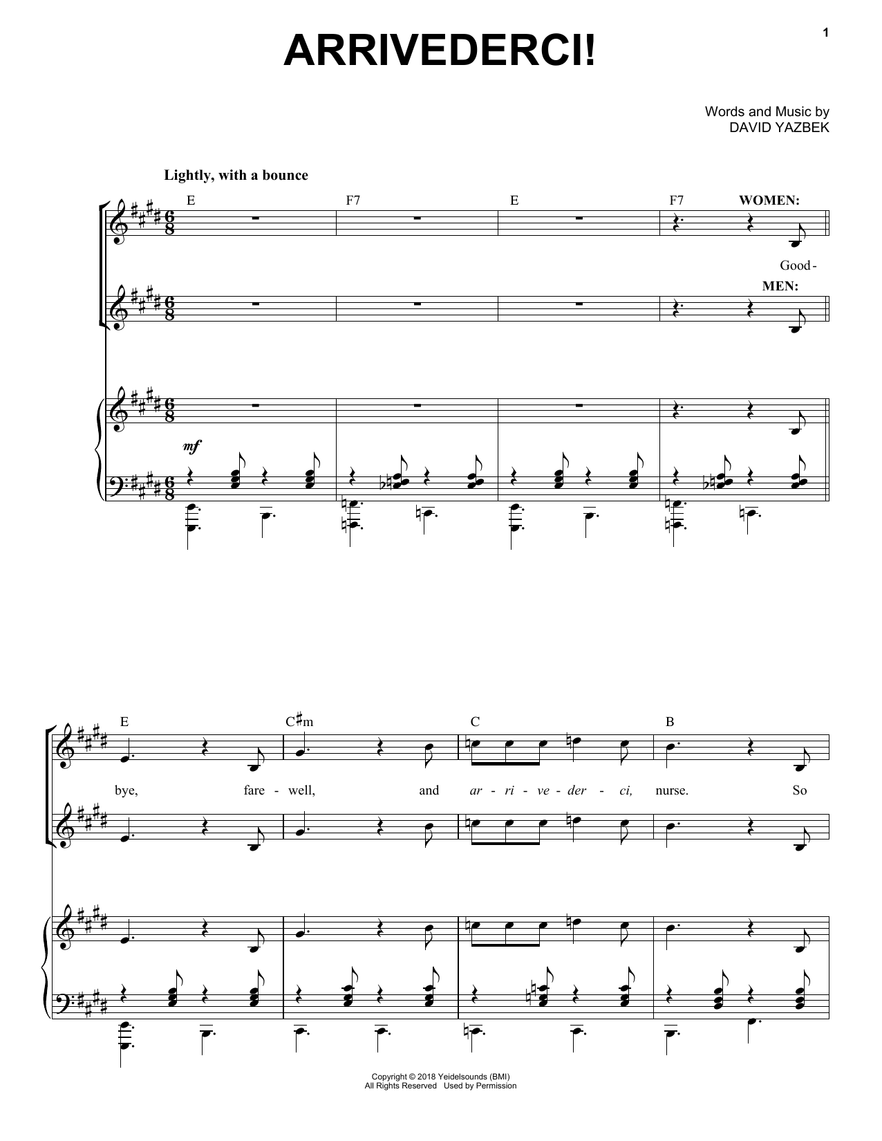 David Yazbek Arrivederci! (from the musical Tootsie) Sheet Music Notes & Chords for Piano & Vocal - Download or Print PDF