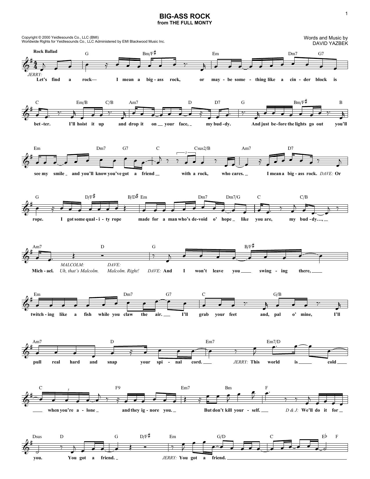 David Yazbek Big-Ass Rock Sheet Music Notes & Chords for Melody Line, Lyrics & Chords - Download or Print PDF