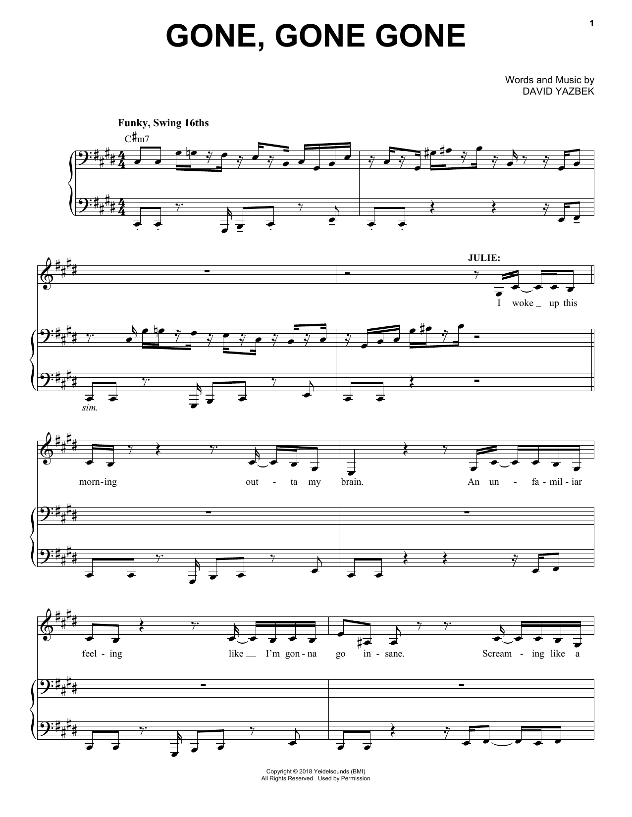David Yazbek Gone, Gone, Gone (from the musical Tootsie) Sheet Music Notes & Chords for Piano & Vocal - Download or Print PDF