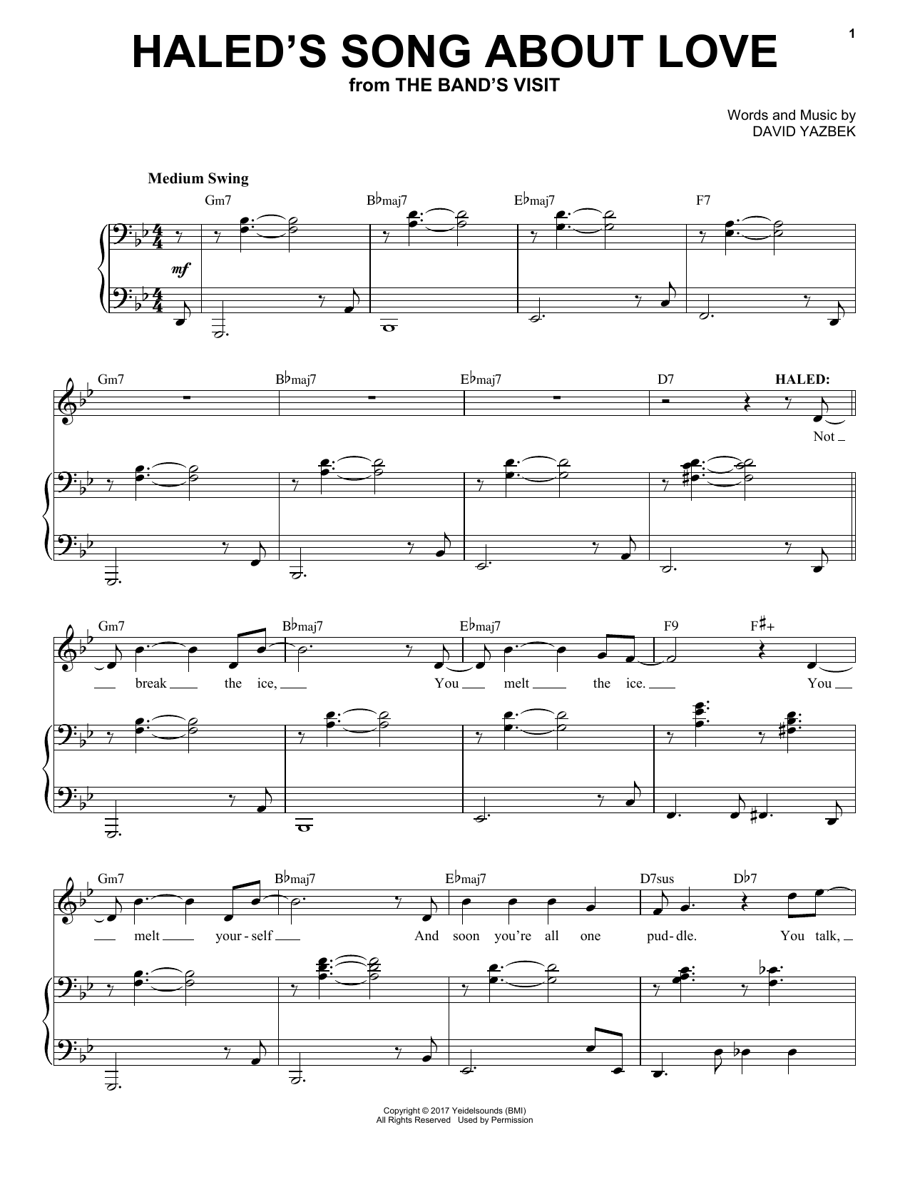 David Yazbek Haled's Song About Love Sheet Music Notes & Chords for Piano & Vocal - Download or Print PDF