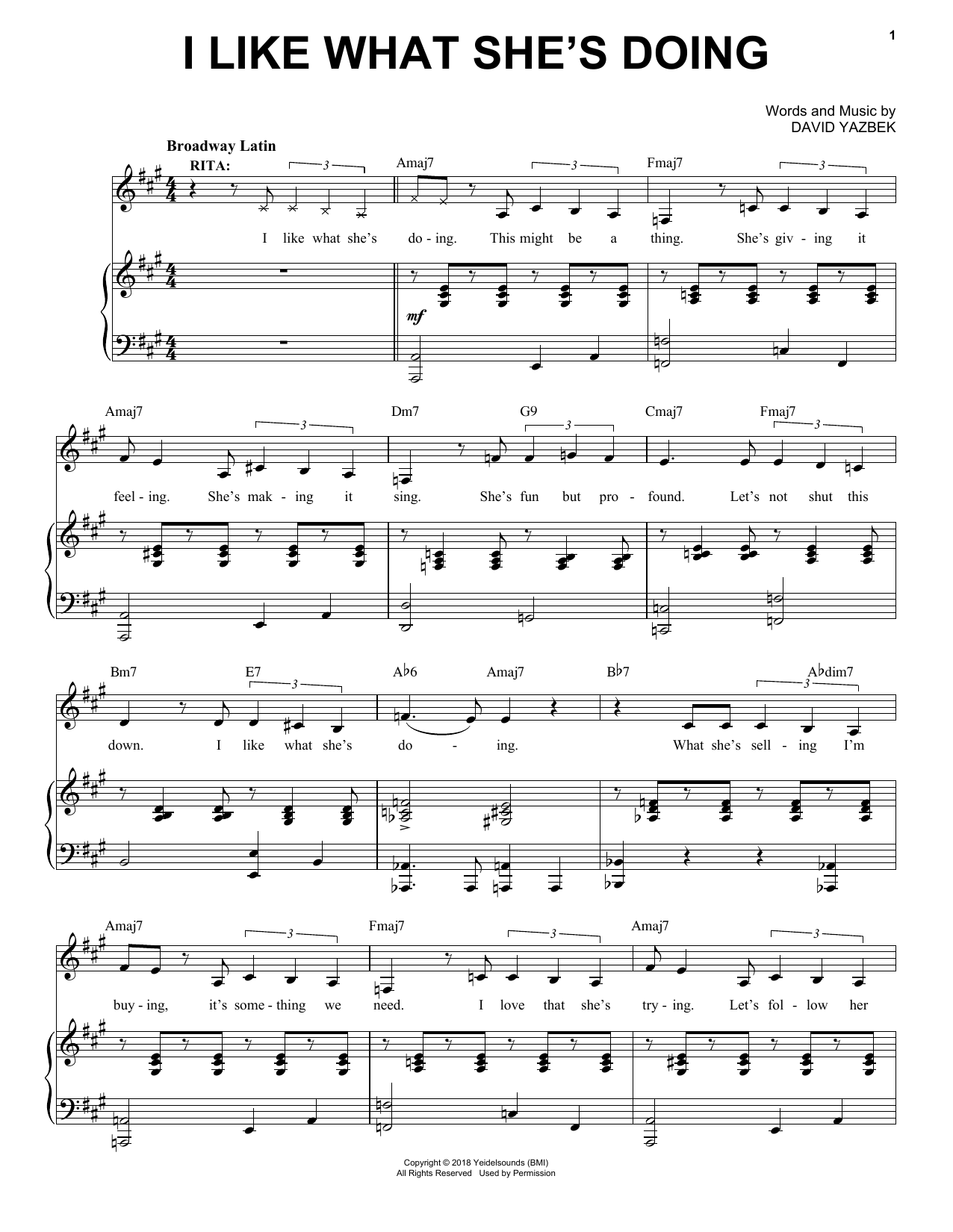 David Yazbek I Like What She's Doing (from the musical Tootsie) Sheet Music Notes & Chords for Piano & Vocal - Download or Print PDF