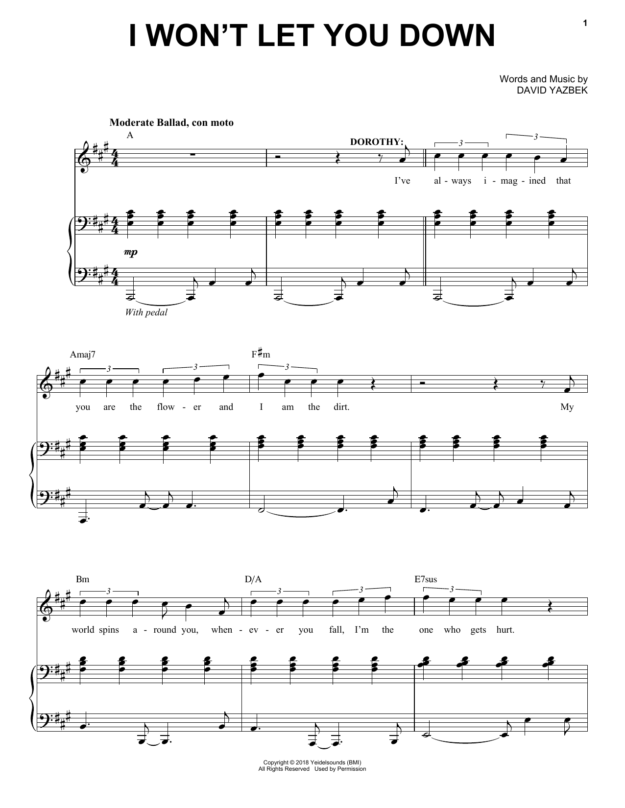 David Yazbek I Won't Let You Down (from the musical Tootsie) Sheet Music Notes & Chords for Piano & Vocal - Download or Print PDF