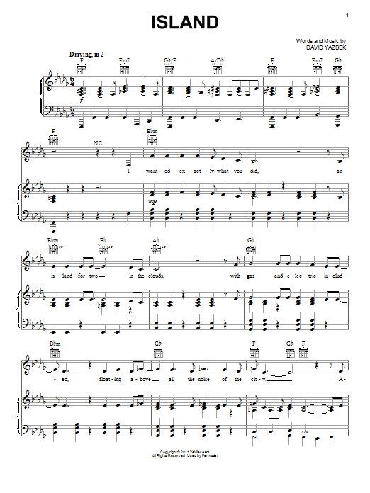David Yazbek Island Sheet Music Notes & Chords for Piano, Vocal & Guitar (Right-Hand Melody) - Download or Print PDF