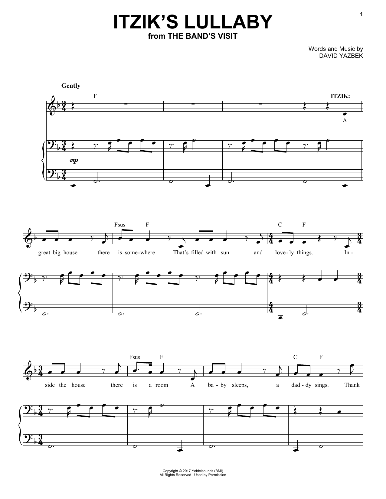 David Yazbek Itzik's Lullaby Sheet Music Notes & Chords for Piano & Vocal - Download or Print PDF