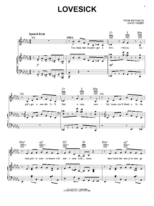 David Yazbek Lovesick Sheet Music Notes & Chords for Piano, Vocal & Guitar (Right-Hand Melody) - Download or Print PDF