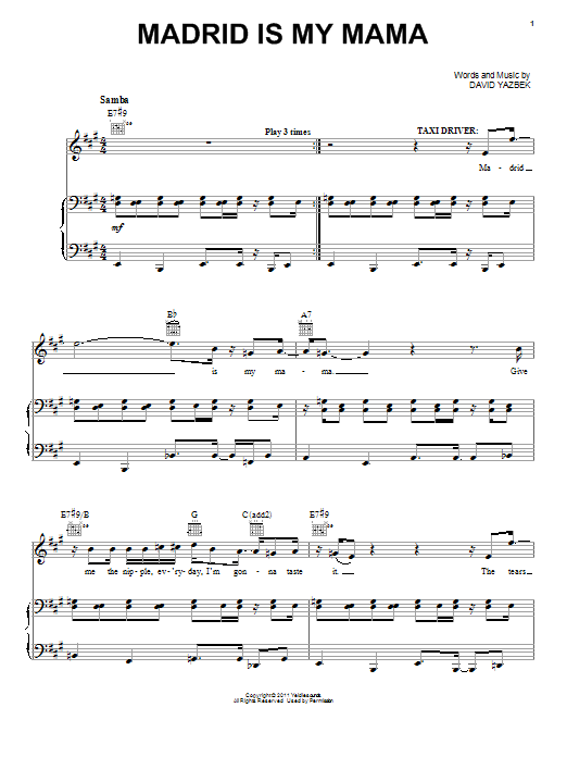 David Yazbek Madrid Is My Mama Sheet Music Notes & Chords for Piano, Vocal & Guitar (Right-Hand Melody) - Download or Print PDF