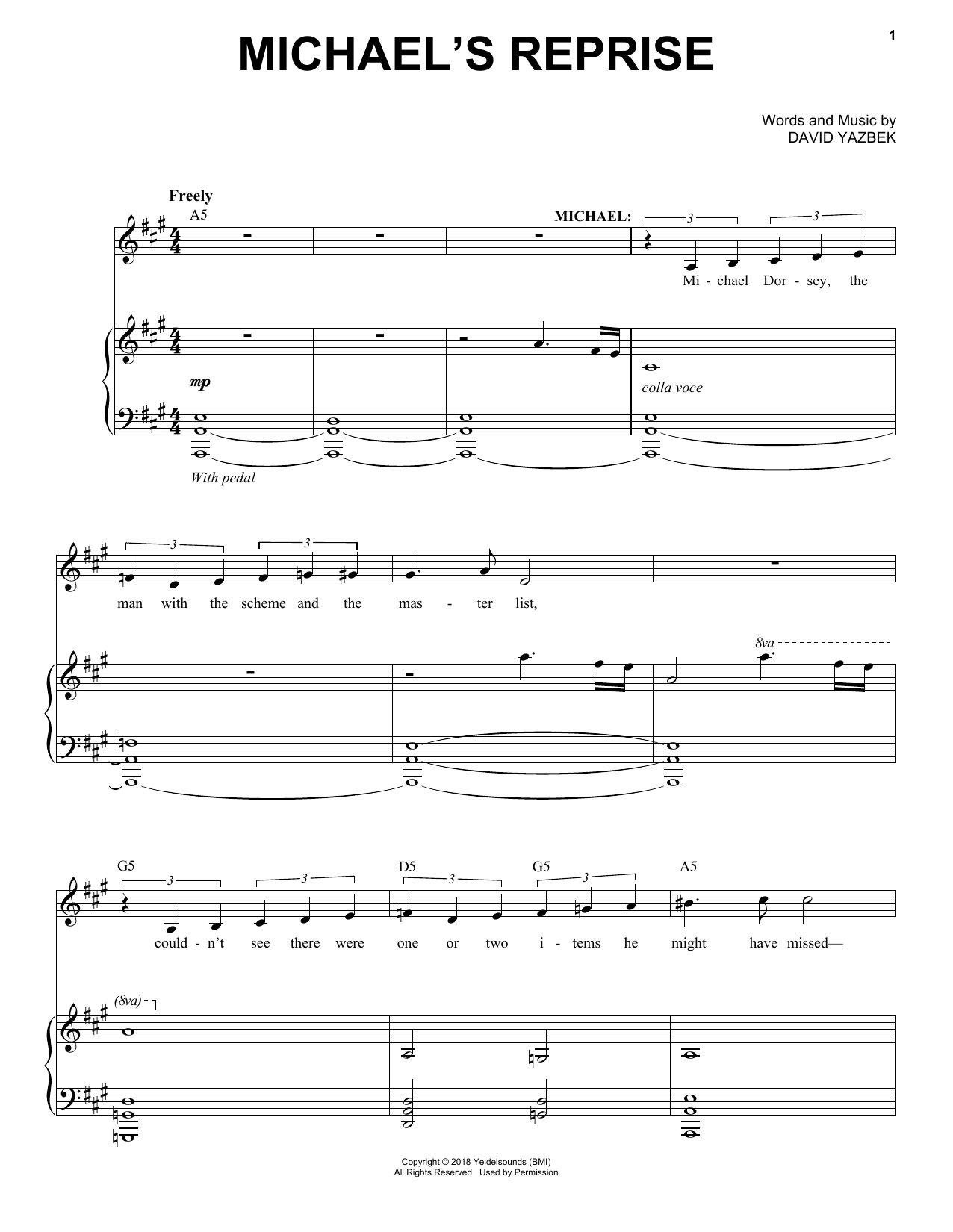 David Yazbek Michael's Reprise (from the musical Tootsie) Sheet Music Notes & Chords for Piano & Vocal - Download or Print PDF