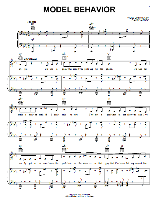 David Yazbek Model Behavior Sheet Music Notes & Chords for Piano, Vocal & Guitar (Right-Hand Melody) - Download or Print PDF