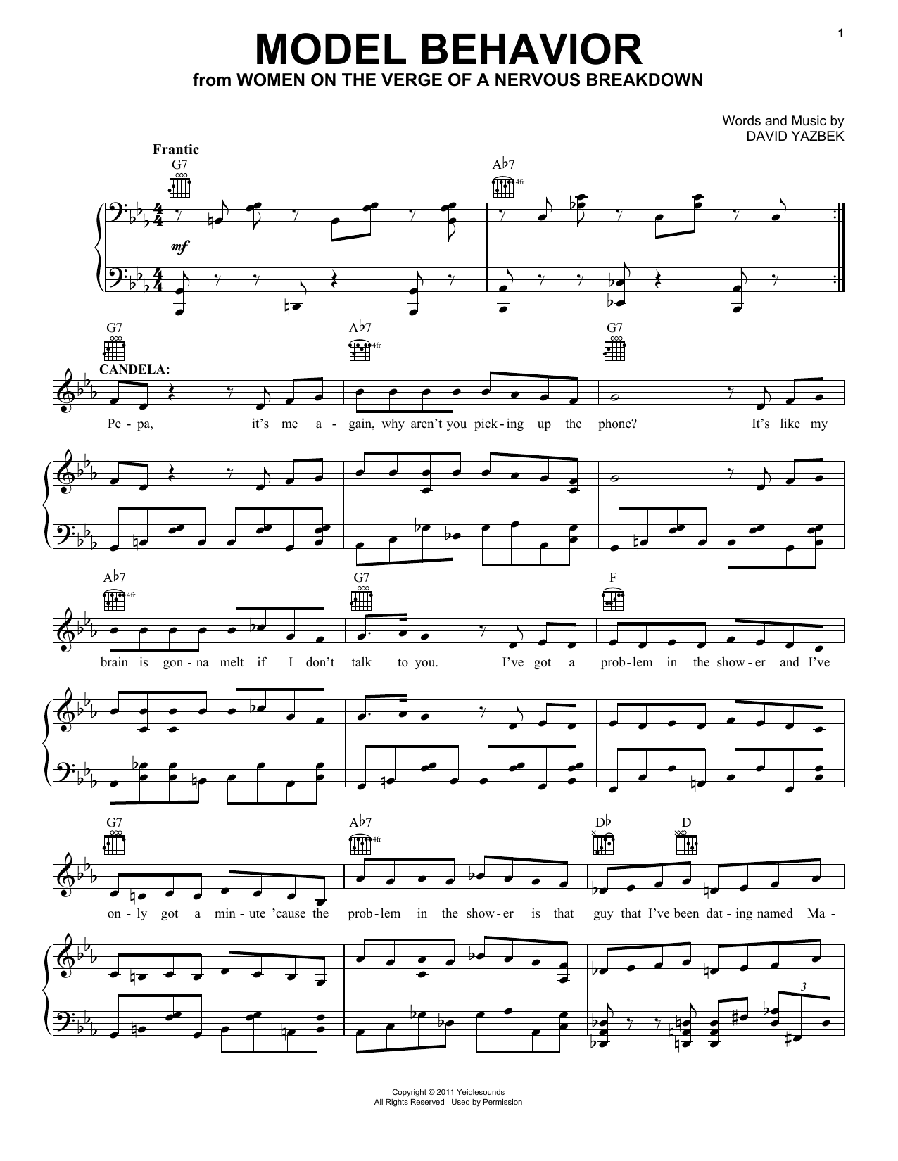 David Yazbek Model Behavior Sheet Music Notes & Chords for Piano, Vocal & Guitar (Right-Hand Melody) - Download or Print PDF