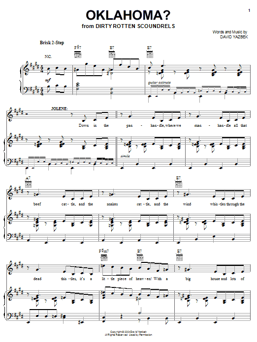 David Yazbek Oklahoma? Sheet Music Notes & Chords for Piano, Vocal & Guitar (Right-Hand Melody) - Download or Print PDF