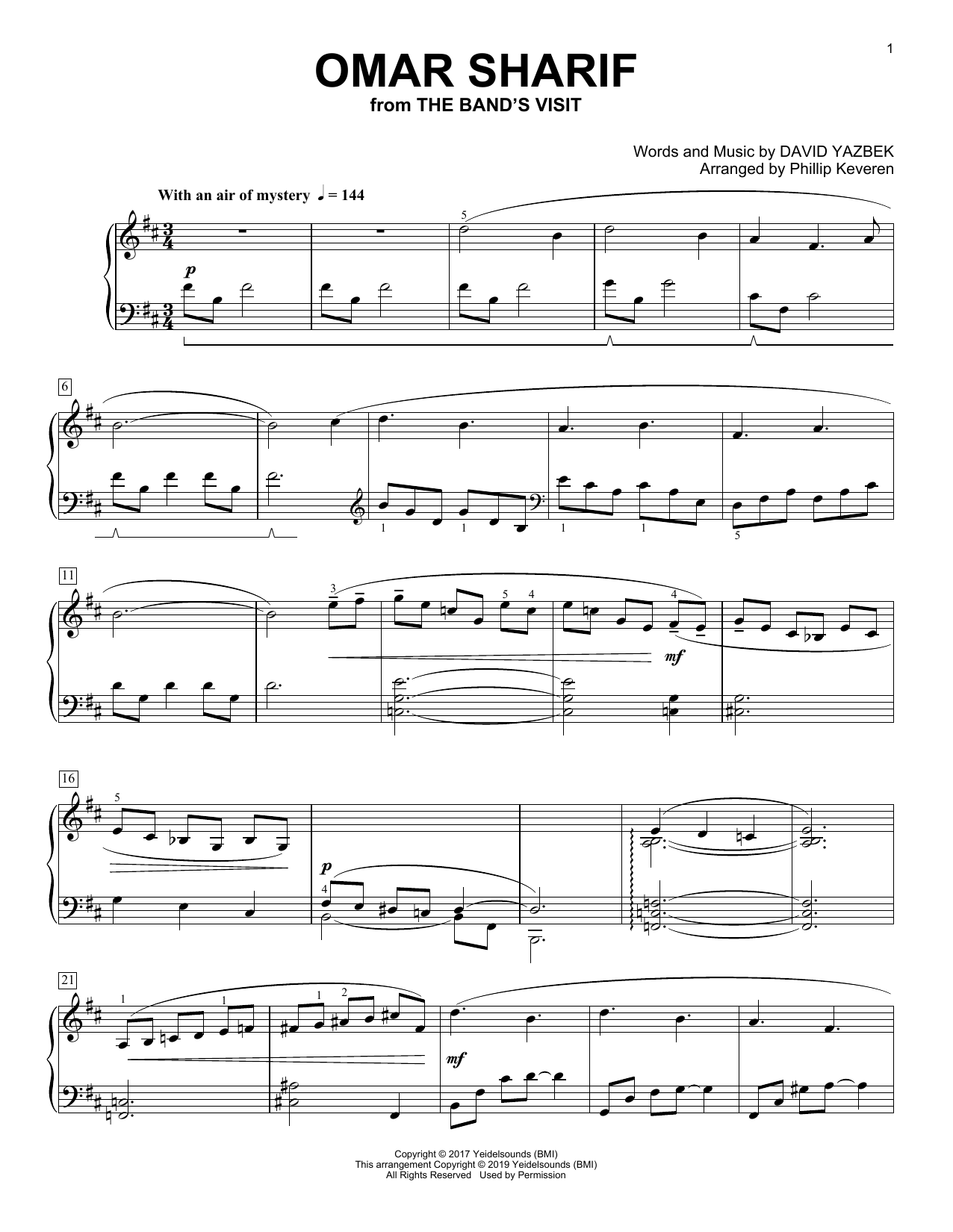 David Yazbek Omar Sharif [Classical version] (from The Band's Visit) (arr. Phillip Keveren) Sheet Music Notes & Chords for Piano Solo - Download or Print PDF