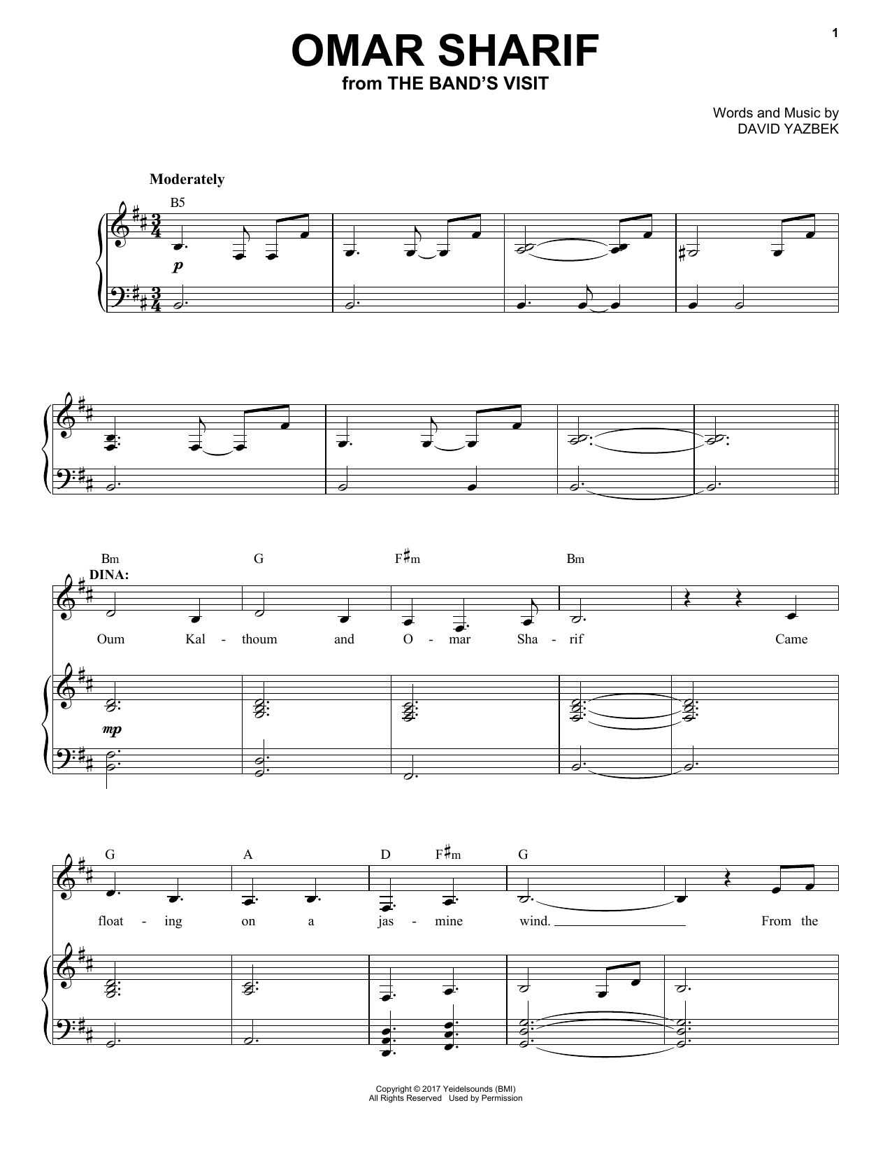 David Yazbek Omar Sharif (from The Band's Visit) Sheet Music Notes & Chords for Piano, Vocal & Guitar (Right-Hand Melody) - Download or Print PDF