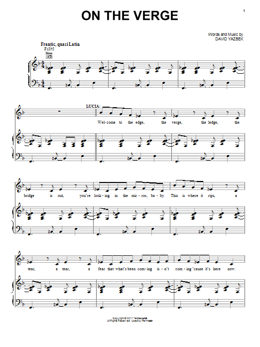 David Yazbek On The Verge Sheet Music Notes & Chords for Piano, Vocal & Guitar (Right-Hand Melody) - Download or Print PDF