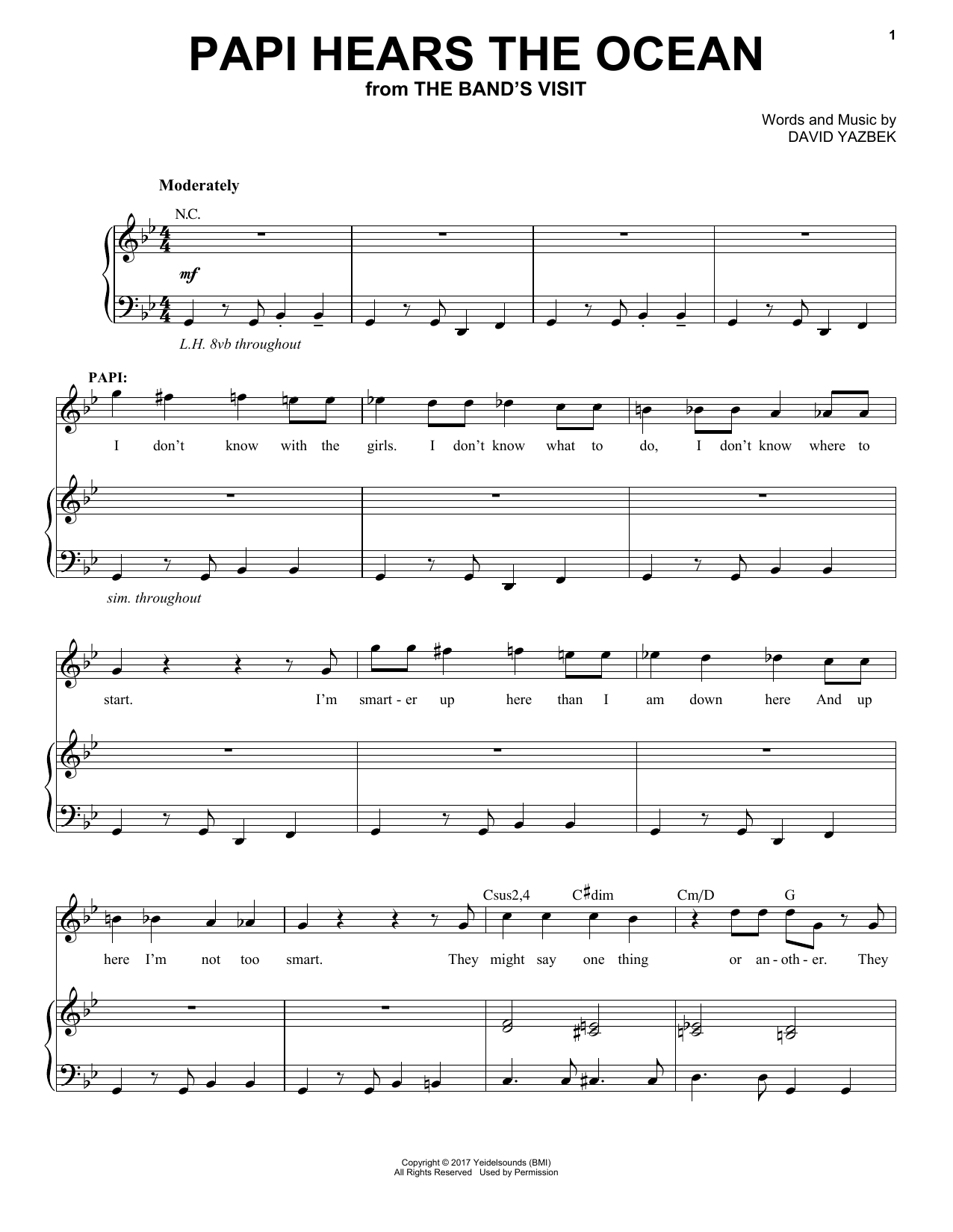 David Yazbek Papi Hears The Ocean Sheet Music Notes & Chords for Piano & Vocal - Download or Print PDF