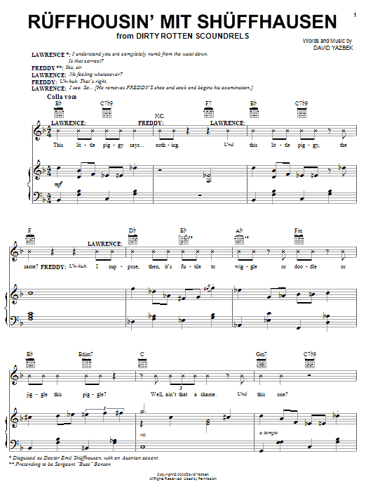 David Yazbek Ruffhousin' mit Shuffhausen Sheet Music Notes & Chords for Piano, Vocal & Guitar (Right-Hand Melody) - Download or Print PDF