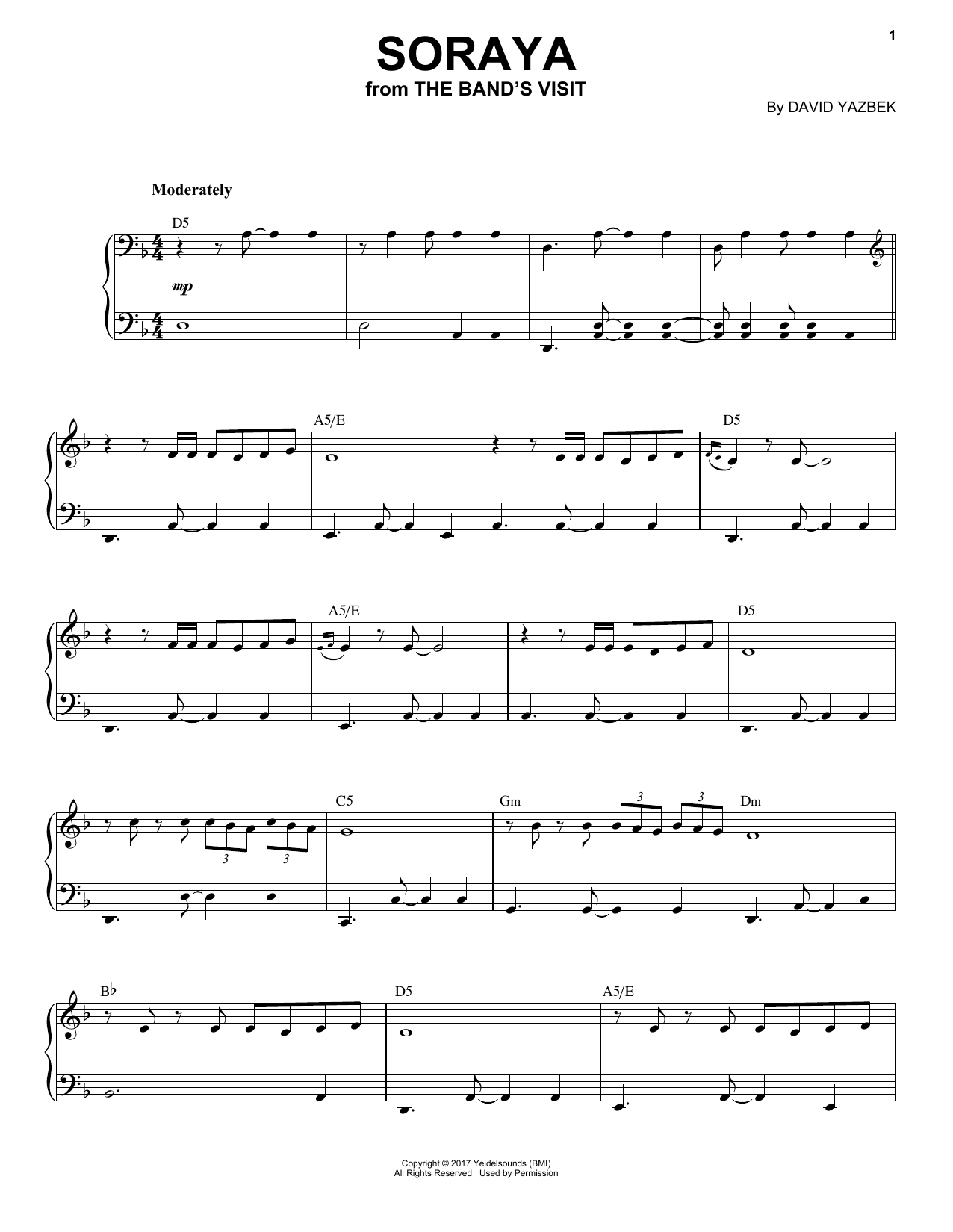 David Yazbek Soraya Sheet Music Notes & Chords for Piano - Download or Print PDF