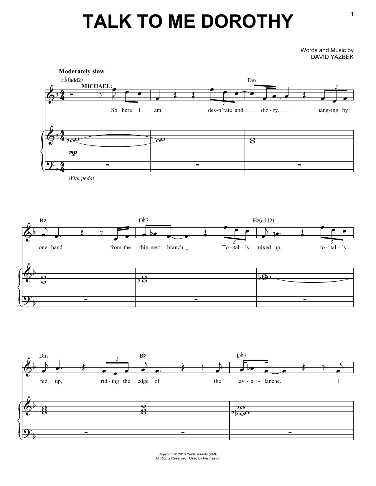 David Yazbek Talk To Me Dorothy (from the musical Tootsie) Sheet Music Notes & Chords for Piano & Vocal - Download or Print PDF