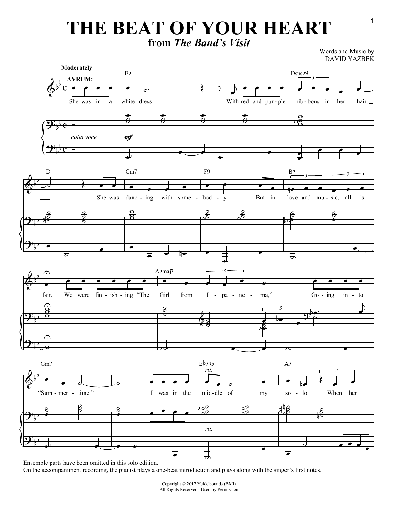David Yazbek The Beat Of Your Heart [Solo version] (from The Band's Visit) Sheet Music Notes & Chords for Piano & Vocal - Download or Print PDF