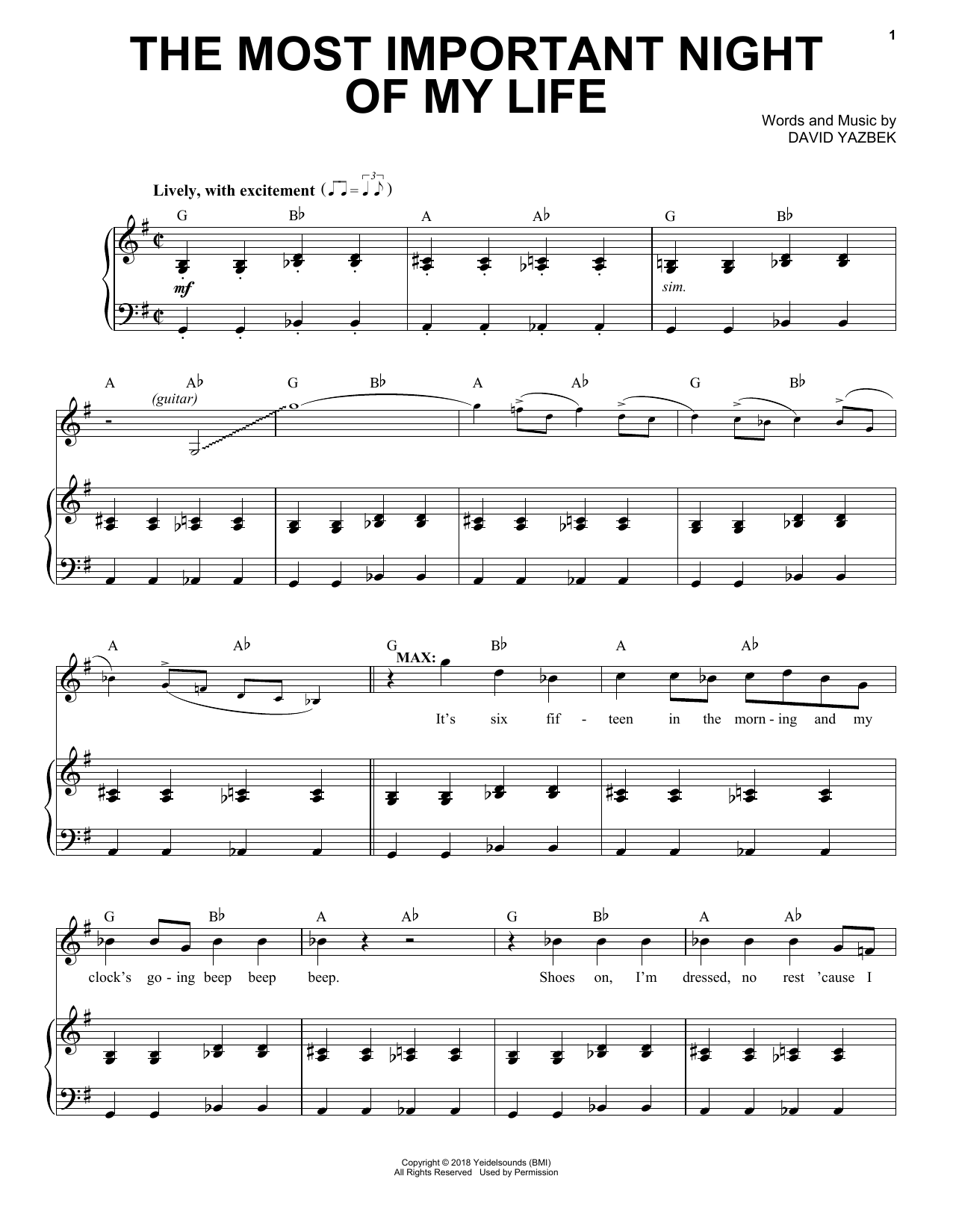 David Yazbek The Most Important Night Of My Life (from the musical Tootsie) Sheet Music Notes & Chords for Piano & Vocal - Download or Print PDF