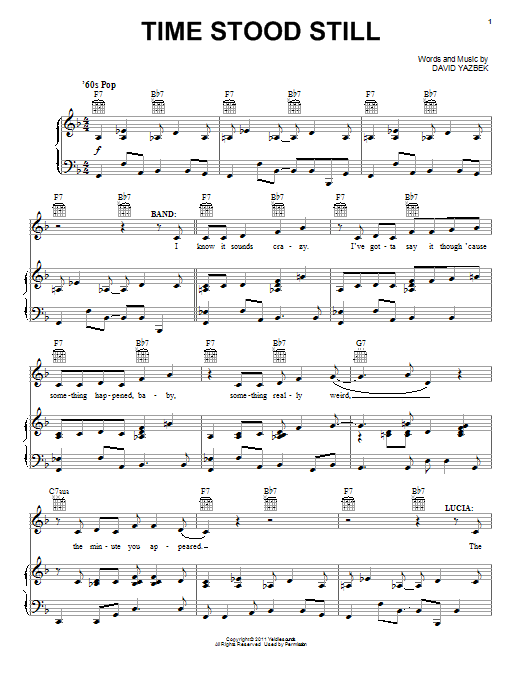 David Yazbek Time Stood Still Sheet Music Notes & Chords for Piano, Vocal & Guitar (Right-Hand Melody) - Download or Print PDF
