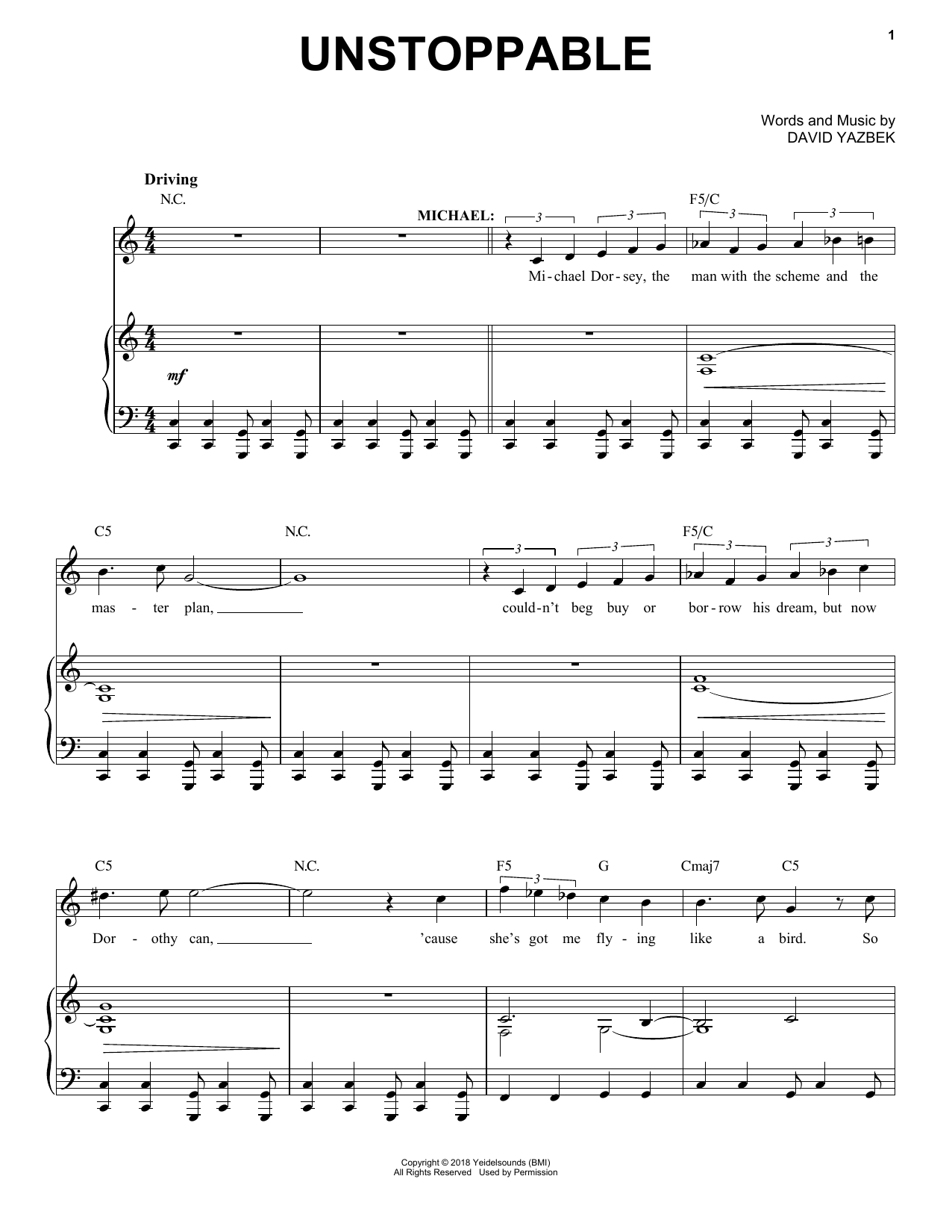 David Yazbek Unstoppable (from the musical Tootsie) Sheet Music Notes & Chords for Piano & Vocal - Download or Print PDF