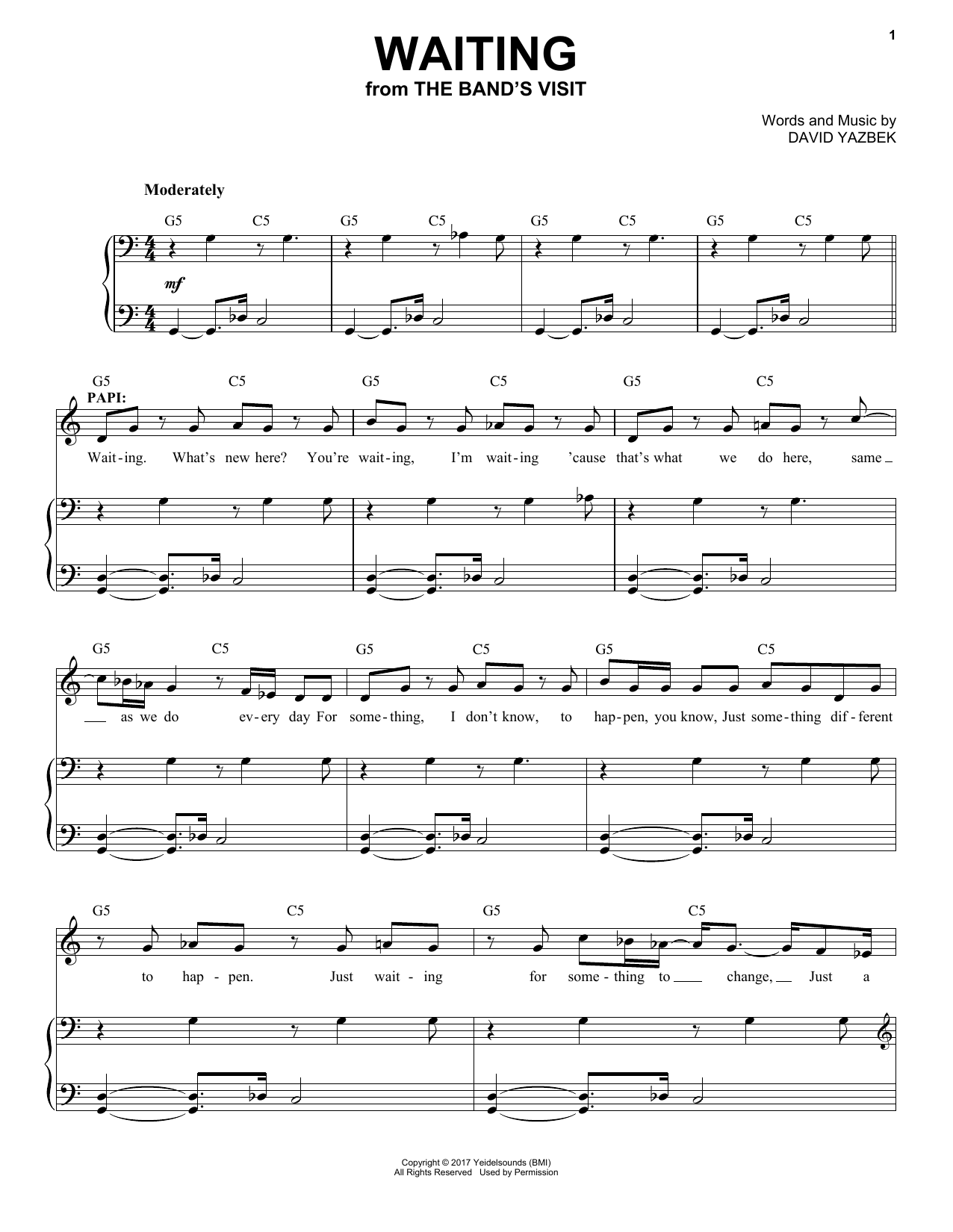 David Yazbek Waiting Sheet Music Notes & Chords for Piano & Vocal - Download or Print PDF