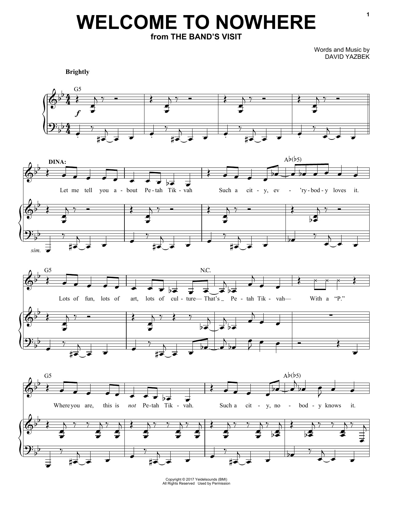 David Yazbek Welcome To Nowhere Sheet Music Notes & Chords for Piano & Vocal - Download or Print PDF