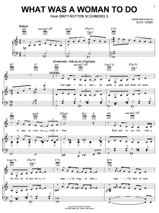 David Yazbek What Was A Woman To Do Sheet Music Notes & Chords for Piano, Vocal & Guitar (Right-Hand Melody) - Download or Print PDF