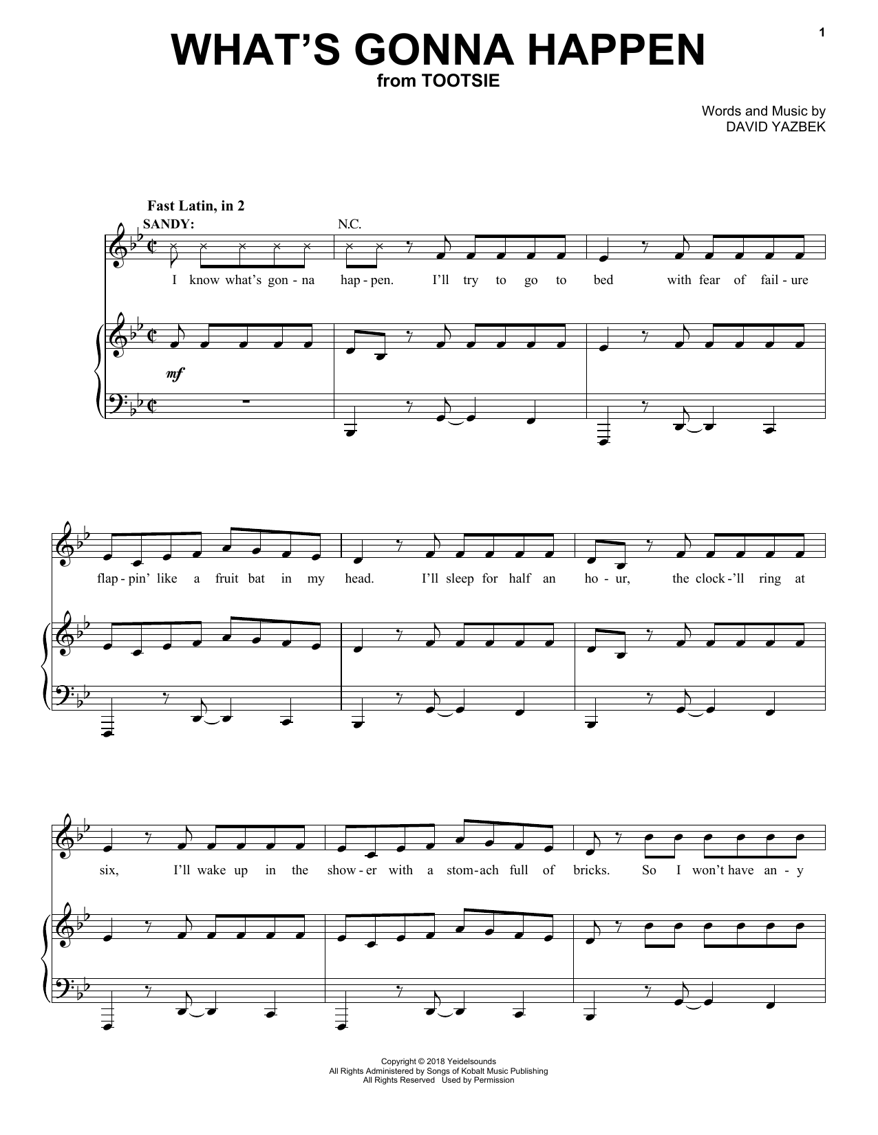 David Yazbek What's Gonna Happen (from Tootsie) Sheet Music Notes & Chords for Piano, Vocal & Guitar Chords (Right-Hand Melody) - Download or Print PDF