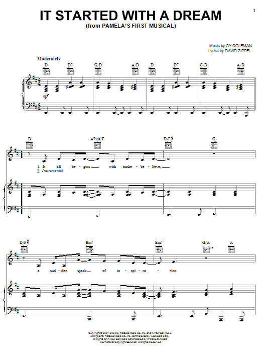 David Zippel It Started With A Dream Sheet Music Notes & Chords for Piano, Vocal & Guitar (Right-Hand Melody) - Download or Print PDF