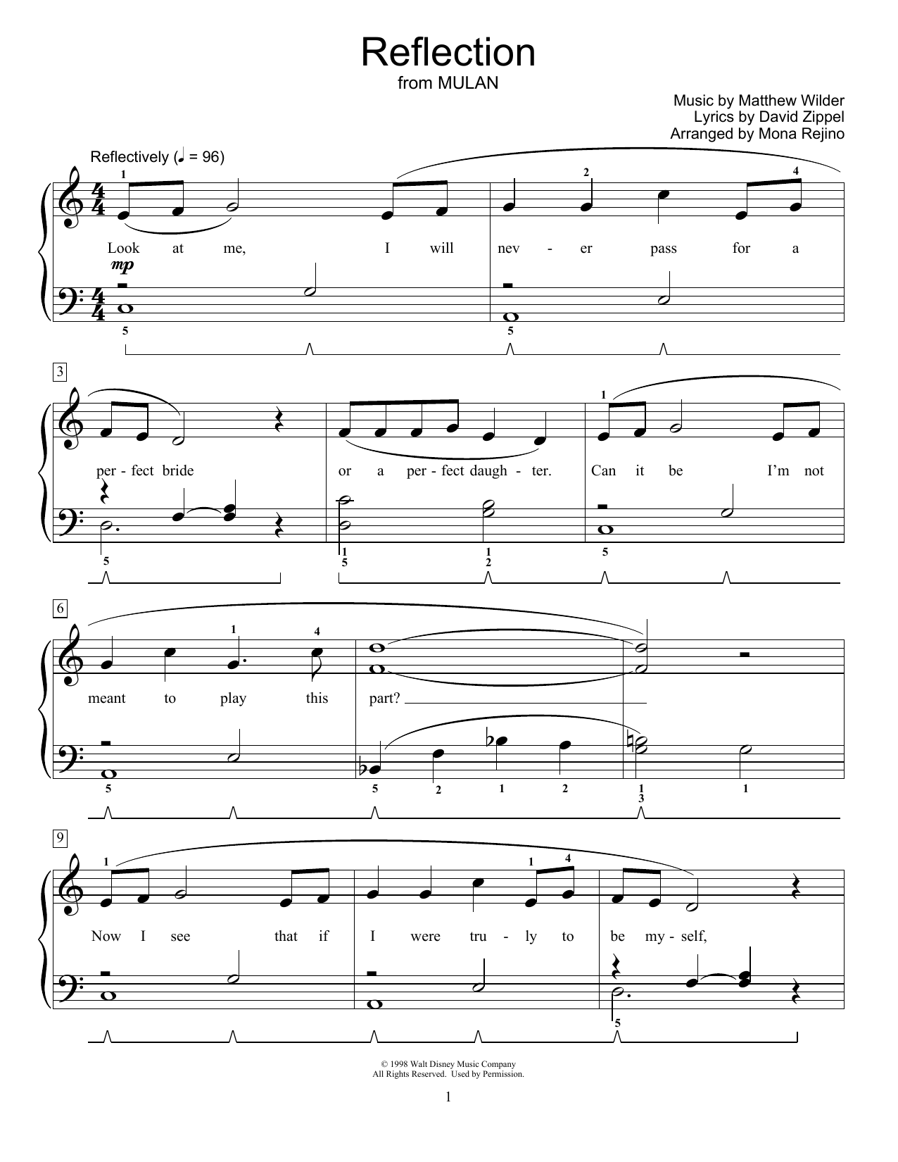 David Zippel Reflection (from Mulan) (arr. Mona Rejino) Sheet Music Notes & Chords for Educational Piano - Download or Print PDF