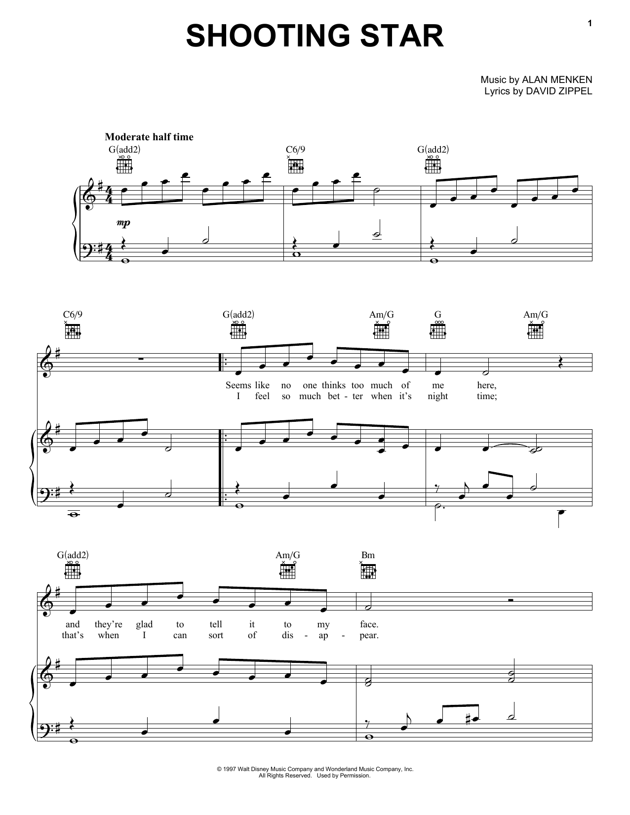 David Zippel Shooting Star Sheet Music Notes & Chords for Piano, Vocal & Guitar (Right-Hand Melody) - Download or Print PDF