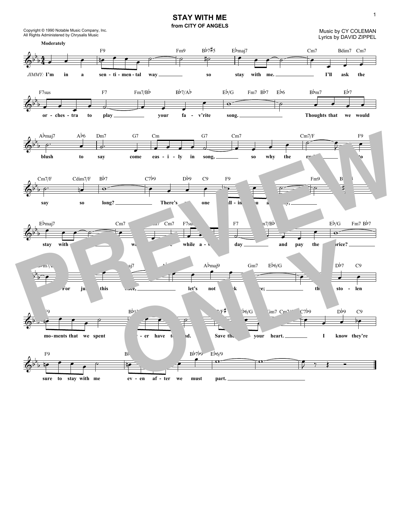 David Zippel Stay With Me Sheet Music Notes & Chords for Melody Line, Lyrics & Chords - Download or Print PDF