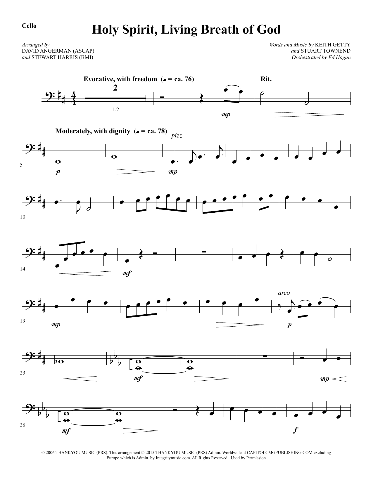 Preview David Angerman Holy Spirit, Living Breath of God - Cello Sacred sheet music, notes and chords for Choir Instrumental Pak, SKU: 346559 Holy Spirit, Living Breath of God - Cello sheet music