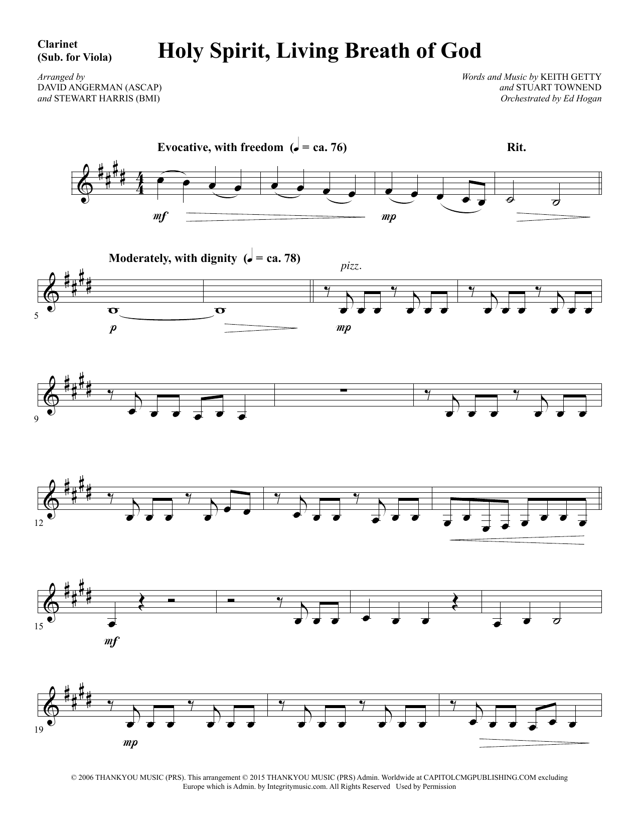 Preview David Angerman Holy Spirit, Living Breath of God - Clarinet (sub Viola) Sacred sheet music, notes and chords for Choir Instrumental Pak, SKU: 346558 Holy Spirit, Living Breath of God - Clarinet (sub Viola) sheet music