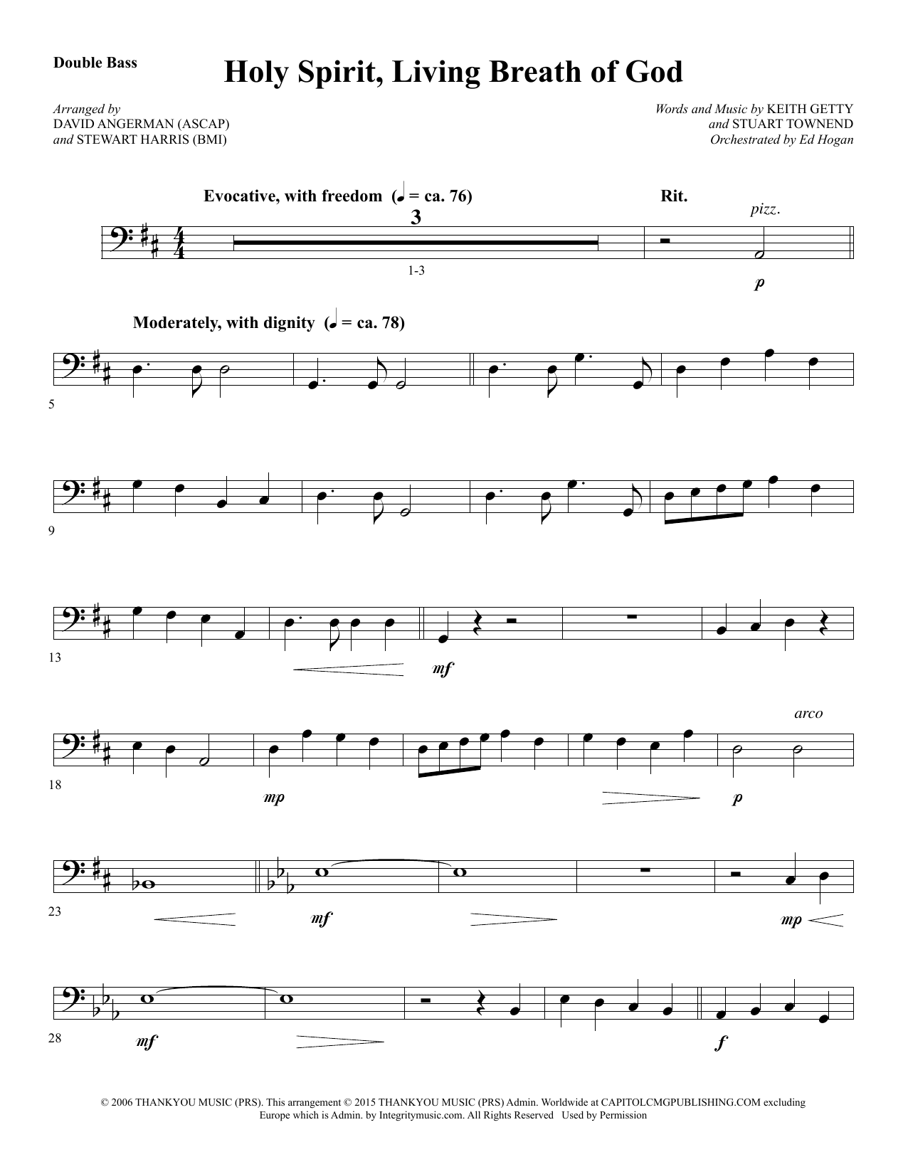 Preview David Angerman Holy Spirit, Living Breath of God - Double Bass Sacred sheet music, notes and chords for Choir Instrumental Pak, SKU: 346560 Holy Spirit, Living Breath of God - Double Bass sheet music