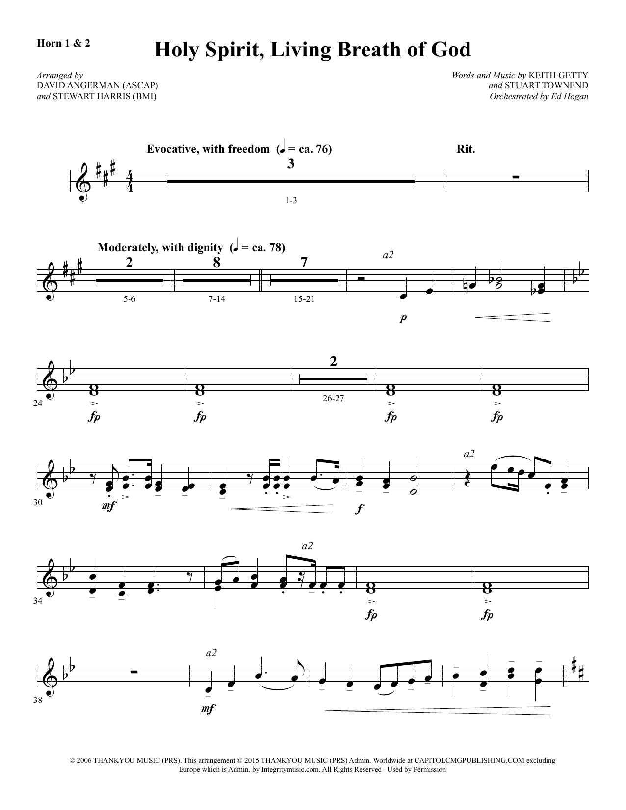 Preview David Angerman Holy Spirit, Living Breath of God - F Horn 1 & 2 Sacred sheet music, notes and chords for Choir Instrumental Pak, SKU: 346550 Holy Spirit, Living Breath of God - F Horn 1 & 2 sheet music