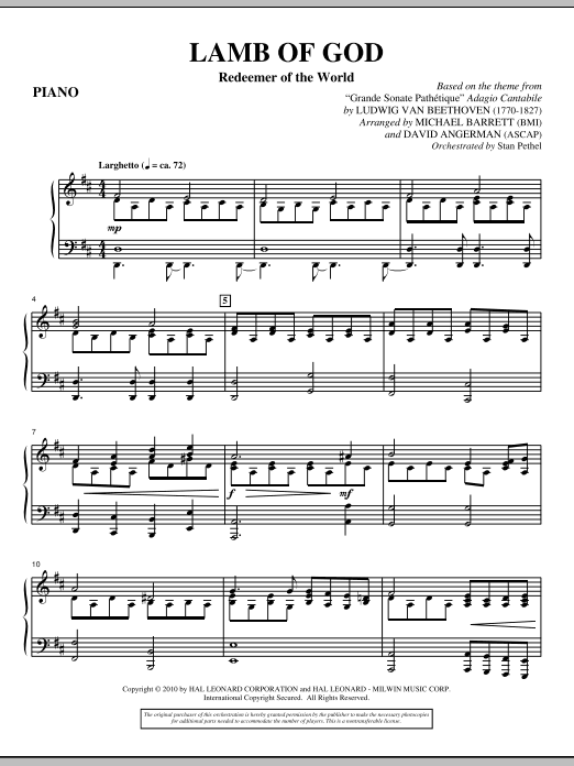 Lamb Of God (Redeemer Of The World) - Piano sheet music