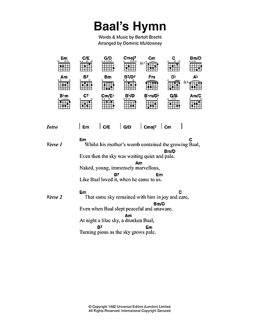 David Bowie Baal's Hymn Sheet Music Notes & Chords for Lyrics & Chords - Download or Print PDF