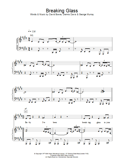 Preview David Bowie Breaking Glass Rock sheet music, notes and chords for Melody Line, Lyrics & Chords, SKU: 25805 Breaking Glass sheet music