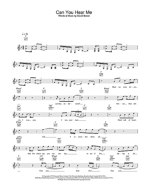 Preview David Bowie Can You Hear Me Rock sheet music, notes and chords for Piano, Vocal & Guitar, SKU: 13753 Can You Hear Me sheet music