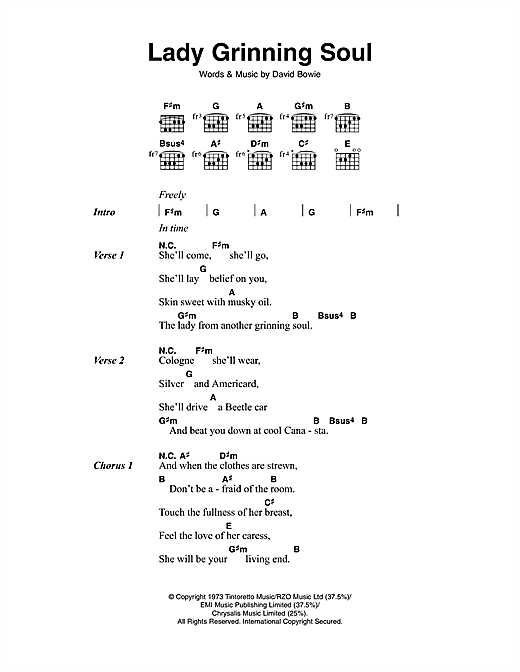 David Bowie Lady Grinning Soul Sheet Music Notes & Chords for Lyrics & Chords - Download or Print PDF