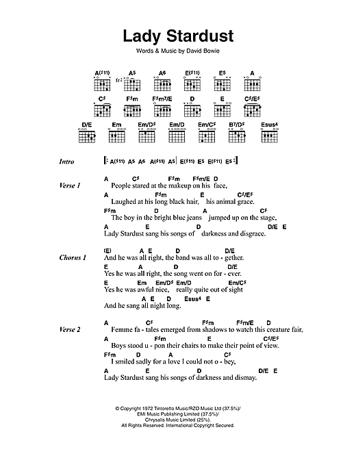 David Bowie Lady Stardust Sheet Music Notes & Chords for Lyrics & Chords - Download or Print PDF