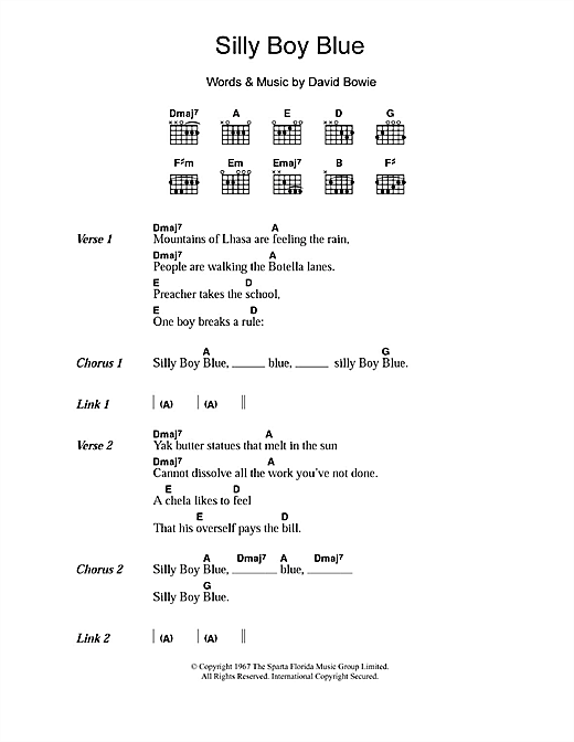 David Bowie Silly Boy Blue Sheet Music Notes & Chords for Lyrics & Chords - Download or Print PDF