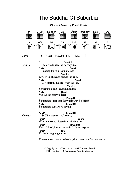David Bowie The Buddha Of Suburbia Sheet Music Notes & Chords for Lyrics & Chords - Download or Print PDF
