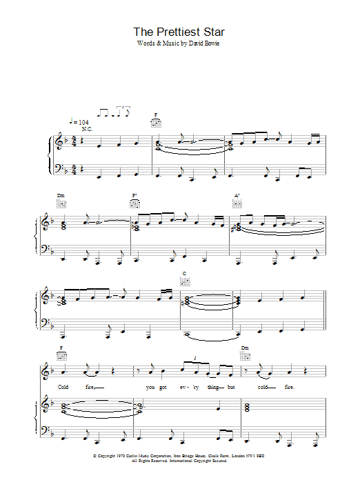 Preview David Bowie The Prettiest Star Rock sheet music, notes and chords for Piano, Vocal & Guitar, SKU: 13867 The Prettiest Star sheet music