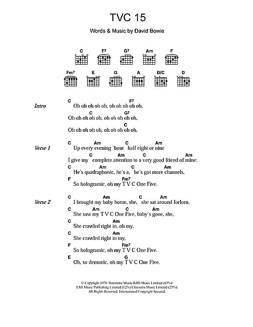 David Bowie TVC 15 Sheet Music Notes & Chords for Lyrics & Chords - Download or Print PDF