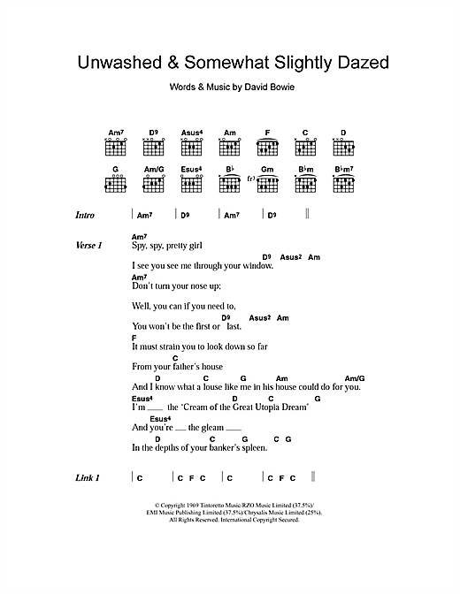 David Bowie Unwashed And Somewhat Slightly Dazed Sheet Music Notes & Chords for Lyrics & Chords - Download or Print PDF