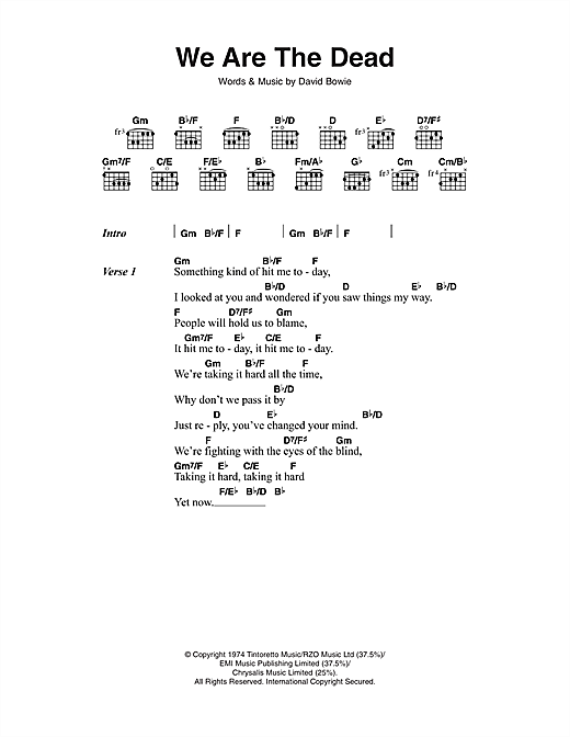 David Bowie We Are The Dead Sheet Music Notes & Chords for Lyrics & Chords - Download or Print PDF