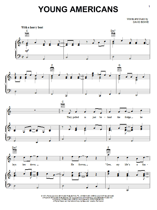 Preview David Bowie Young Americans Rock sheet music, notes and chords for Piano, Vocal & Guitar, SKU: 13883 sheet music, piano notes, chords, guitar tabs, score, transpose, transcribe, how to play, guide, download, learn, tutorial, progression, song, artist, awards, billboard, mtv, vh1, tour, single, album, release
